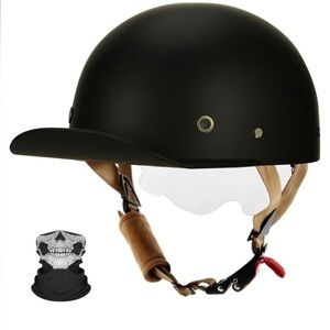 Qudas Matte Black Men's Helmet with Skull Face Mask, Size L, NIB